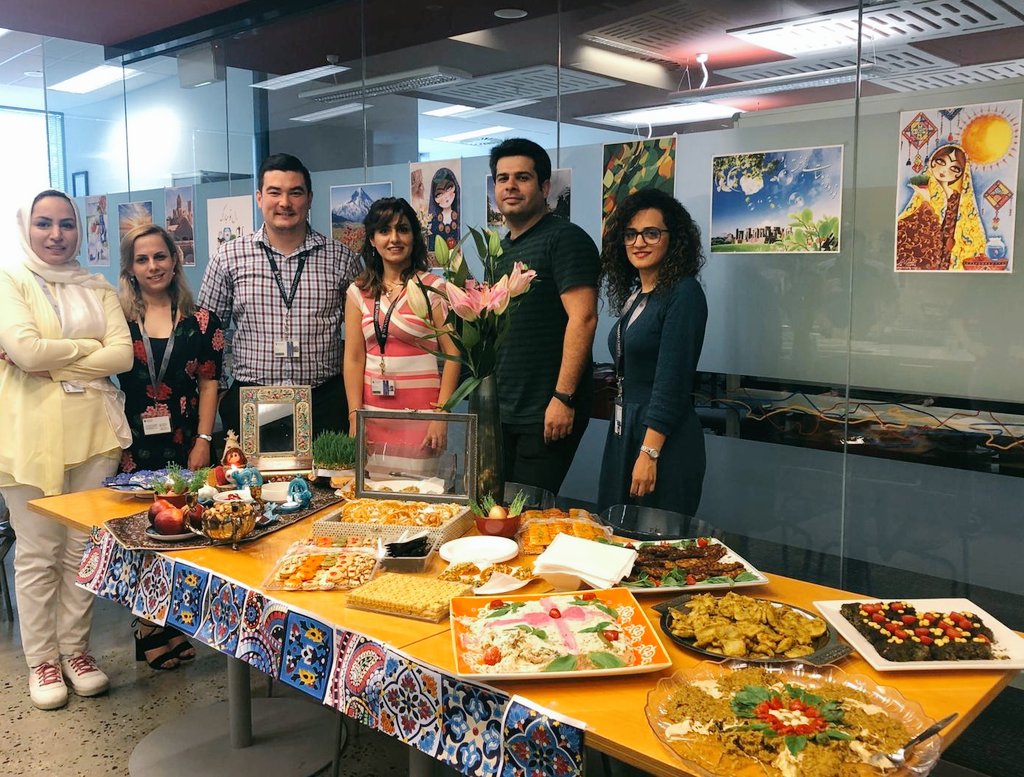 ARMI_Labs's tweet photo. Today, our resident Iranian community organised a wonderful spread of Persian delights to celebrate their new year, #Nowruz. Thanks to all for sharing your delicious treats, and best wishes for the year ahead! 🎉 @alaei_sara @VPazhakh #Norooz https://t.co/AY9zVKJb4B