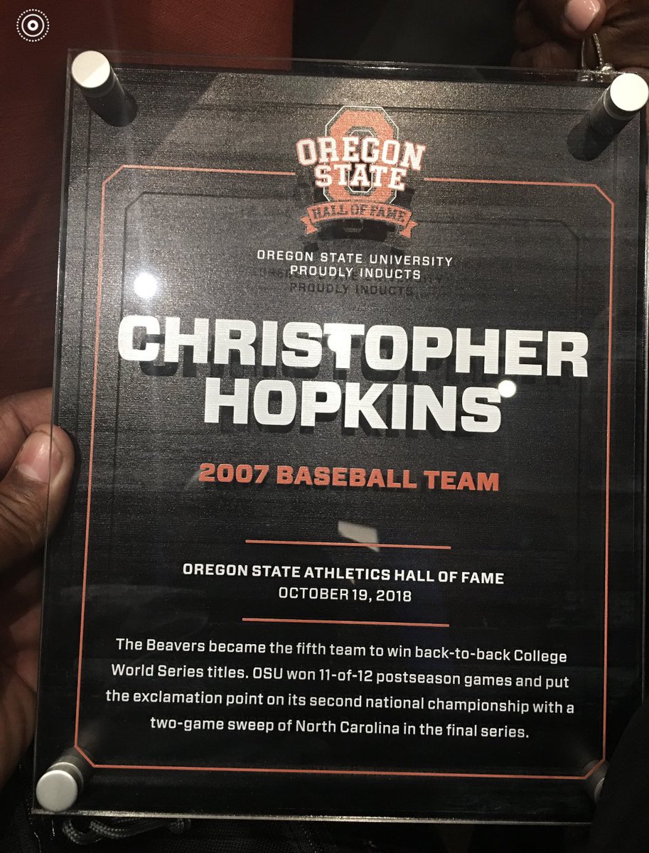 scwolverines's tweet photo. Former Sierra College Center fielder Chris Hopkins inducted into the Oregon State Baseball Hall of Fame. Chris played two years @ Sierra College then transferred to Oregon State &amp; was the starting CF &amp; leadoff hitter for the 2007 College World Series Champions. w/his son Jordan. https://t.co/wKaijK2Ecl