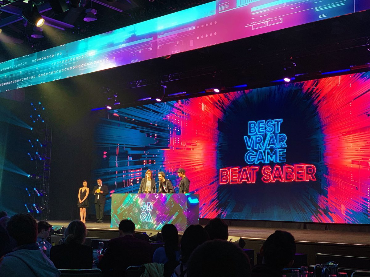 BeatSaber's tweet photo. OMG! We just won ‘Best VR/AR Game’ at the Game Developers Choice Awards! 🎉🎉 https://t.co/ezgpHPwMCM