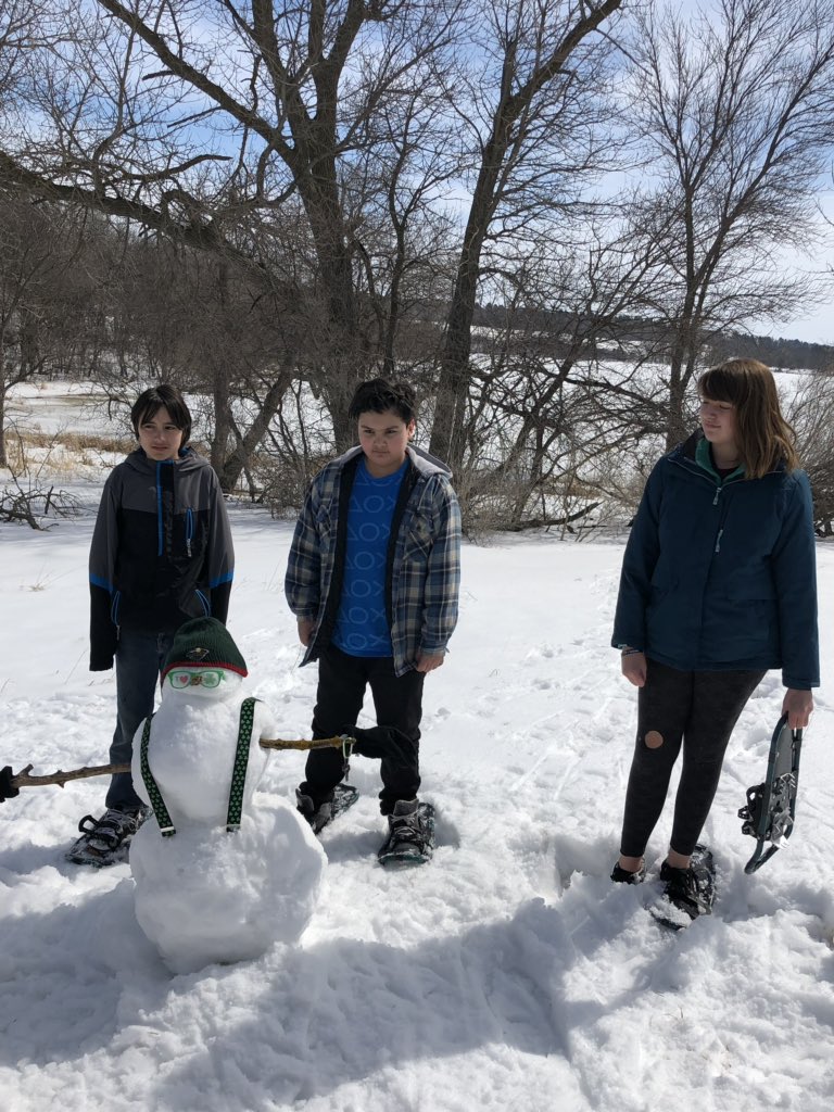 coachdossett's tweet photo. Snow shoeing and snowman-making fun at Lake Herman on Monday!  Local field trip😊 @MadisonMSNews @KochCotton @janke_mr #celebratemms https://t.co/xBv6St3XTy