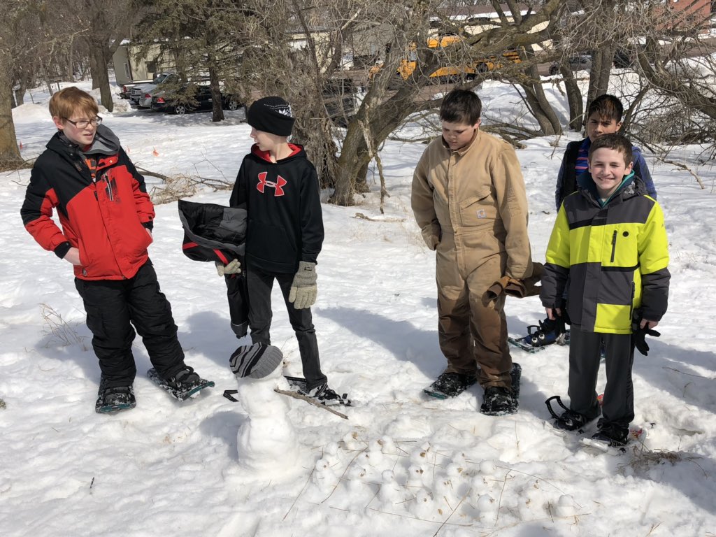 coachdossett's tweet photo. Snow shoeing and snowman-making fun at Lake Herman on Monday!  Local field trip😊 @MadisonMSNews @KochCotton @janke_mr #celebratemms https://t.co/xBv6St3XTy