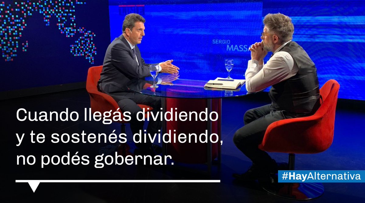 Cuando se usa cualquier cosa para mantenerse en el poder, cuando llegás dividiendo y te sostenés dividiendo, no podés gobernar. La Argentina solo tiene futuro unida.

#HayAlternativa👍🇦🇷
#HayEsperanza