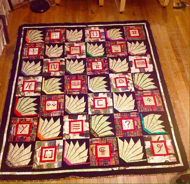 metroproof's tweet image. March is National Craft Month! Here's a very editorial quilt, crafted by one of Metroproof's own! @Scheiner_Pants #nationalcraftmonth2019 #metroproof #proofreadingservices #editorialservices #wordsmithing