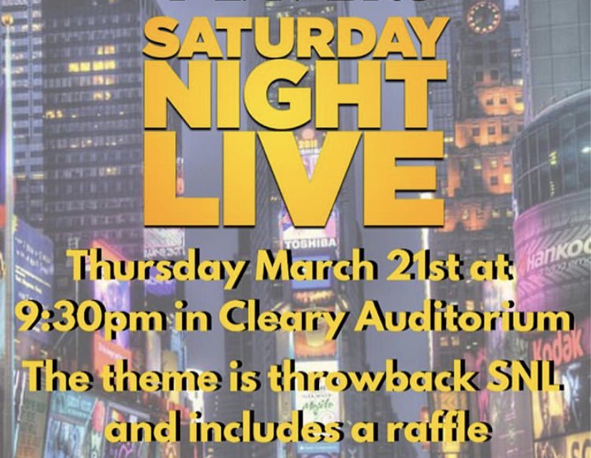 As part of Throwback Week <a href="/fisherplayers/">Fisher Players</a> is hosting Saturday Night Live! Join us TOMORROW at 9:30pm in Cleary Auditorium. Throwback week shirts will be given out in addition to raffle prizes! Be there!