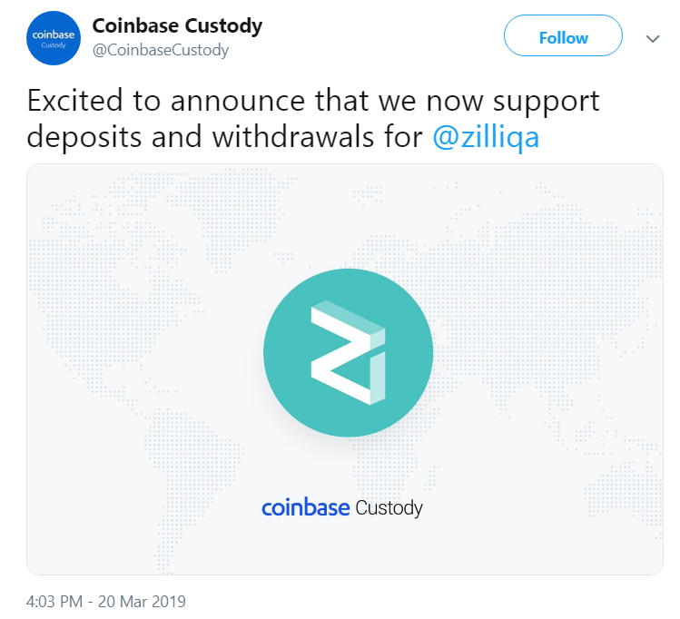 CryptonewsH's tweet photo. Coinbase Custody Now Supports ZIL

Coinbase Custody announced on Twitter that the platform now supports deposits and withdrawals for Zilliqa (ZIL).

#crypto #cryptocurrency #Coinbase
https://t.co/UHxEKd3krs https://t.co/yZbTnUbC6X