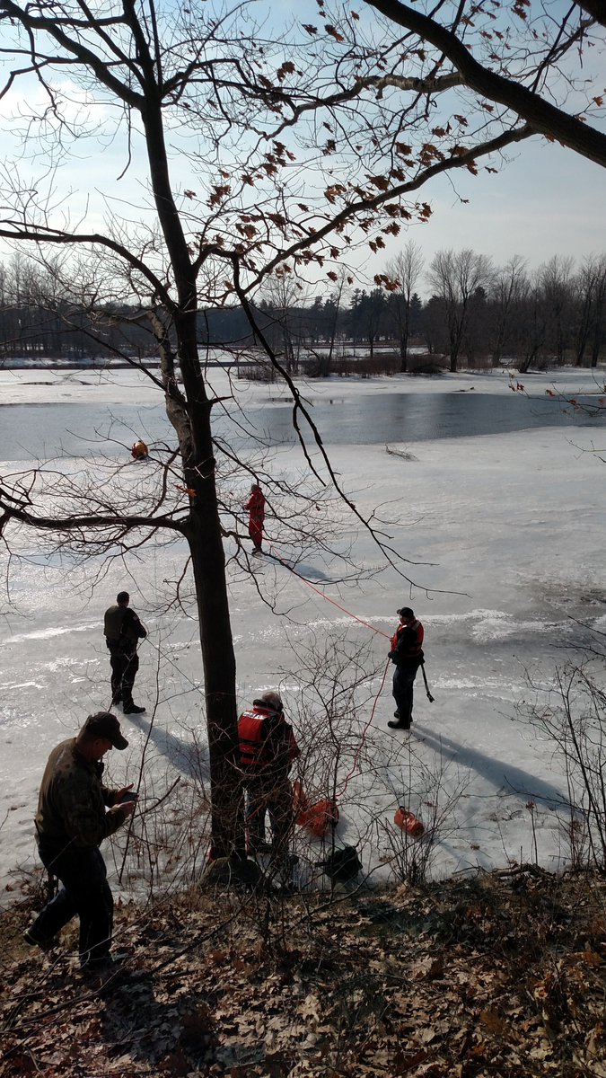 SUNYPotsdamPD's tweet photo. Officers respond to a ice / water rescue of a pet at a far corner of campus off of Lehman Park. Patrols were assisted by Potsdam Village PD, and Potsdam Fire Dept. The pet was rescued successfully. https://t.co/xSYId5JSA3