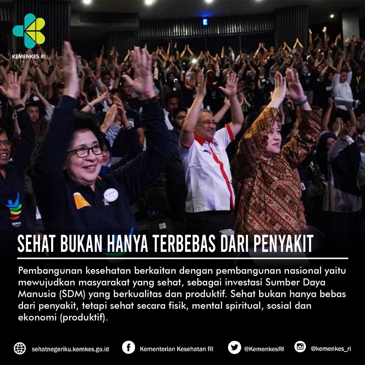 KemenkesRI's tweet photo. Sehat bukan hanya bebas dari penyakit saja lho #Healthies! 😁
Tapi kamu harus sehat secara fisik, mental spiritual, sosial dan ekonomi 😊

#TahukahKamu jika pembangunan kesehatan berkaitan dg pembangunan nasional lho! Masyarakat sehat, produktifitas meningkat 😊

#YouthTownHall https://t.co/OcZW8XOWd1