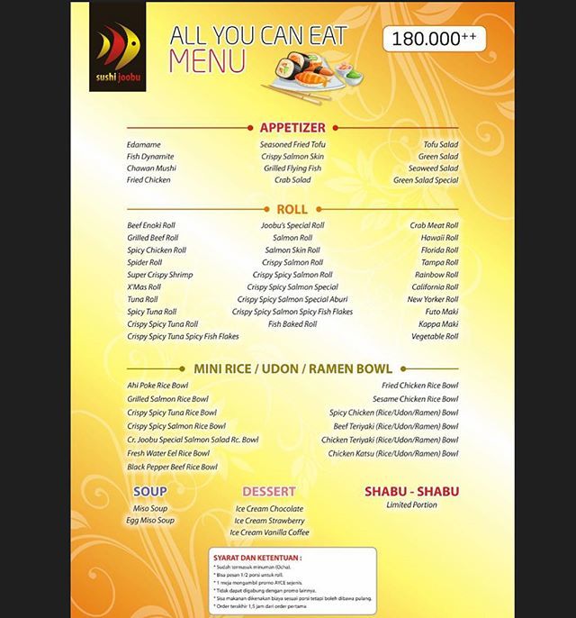 Menu all u can eat buat Joobu lovers yang suka makan sushi tapi nga suka sashimi 😉
Uda termasuk shabu2 loh... pastinya 🤗🤗🤗
.
.
.
#Sushijoobu #sushi #joobu #japanesefood #foodporn #instafood #allyoucaneat #ayce #aycesushi #gooddeal #starving #foodaddi… ift.tt/2U4KLd2