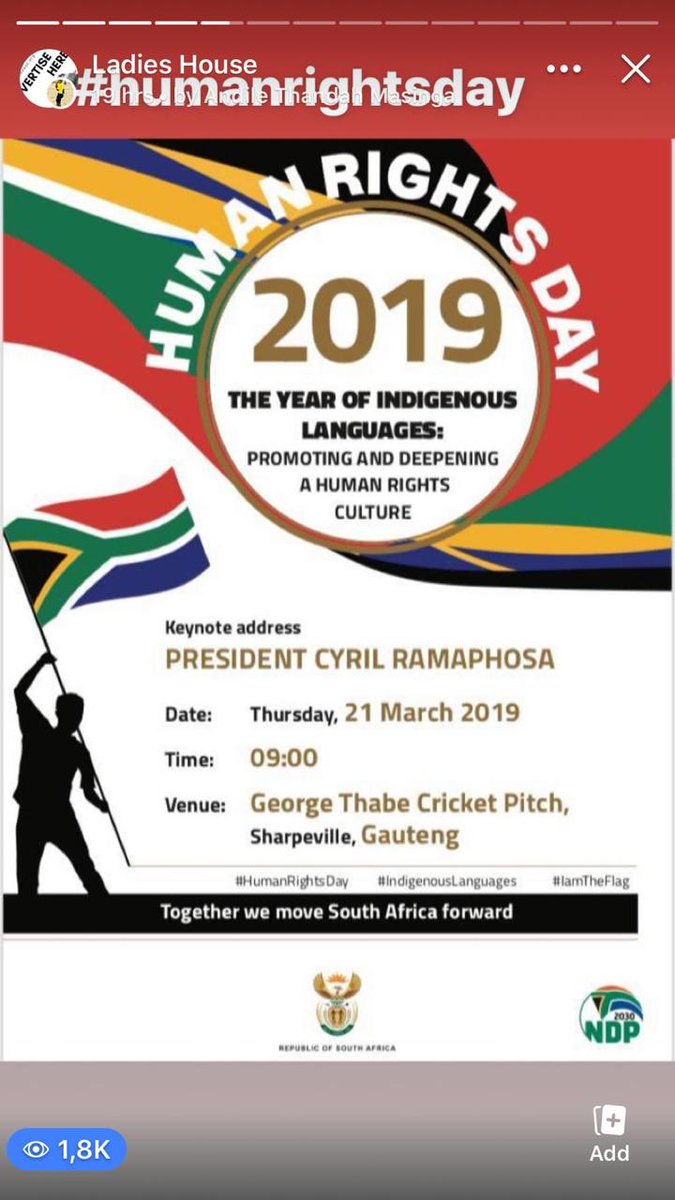 llmediaza's tweet photo. #HumanRightsDay2019  will be broadcast on all community radio stations at in and around Sharpville 

This years commemorations will be dedicated in deepening #IndigenousLanguages.

We are in George Thabe Sport Facility. https://t.co/i7Om6P7eP5