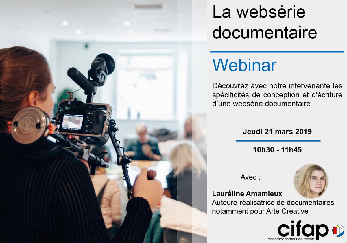 Cifap's tweet photo. N'OUBLIEZ PAS !
Notre #webinar "La #websérie documentaire" avec @laurelineauteur c'est dans moins d'une heure
Connectez-vous via ce lien : 
💻https://t.co/hoIuAwuZHK 
Pour des informations sur la formation : https://t.co/UUO5lxFaAw
#websériedocumentaire #cifap https://t.co/4yhhV7QhHf
