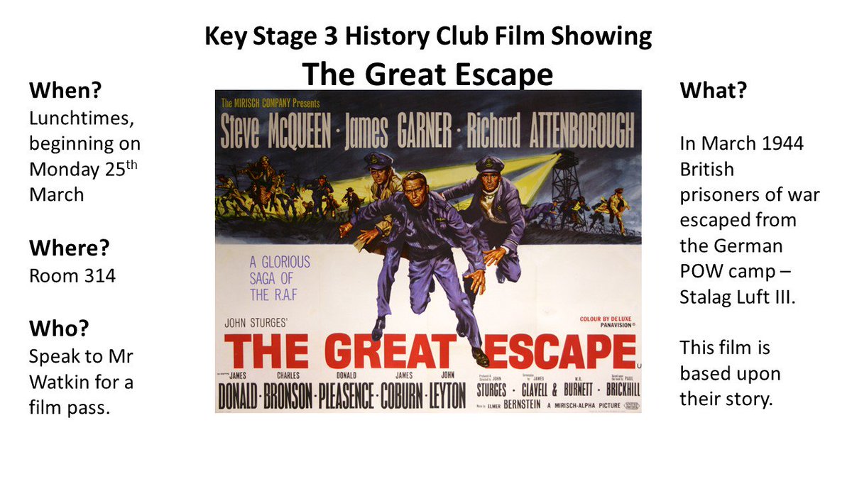 EBC_Politics's tweet photo. Looking forward to attending @guywalters talk on the Great Escape tonight at the RAF Club.  To mark the event @ErnestBevinColl History Club will be showing the film The Great Escape to KS3 students next week. https://t.co/MGzPwq95il