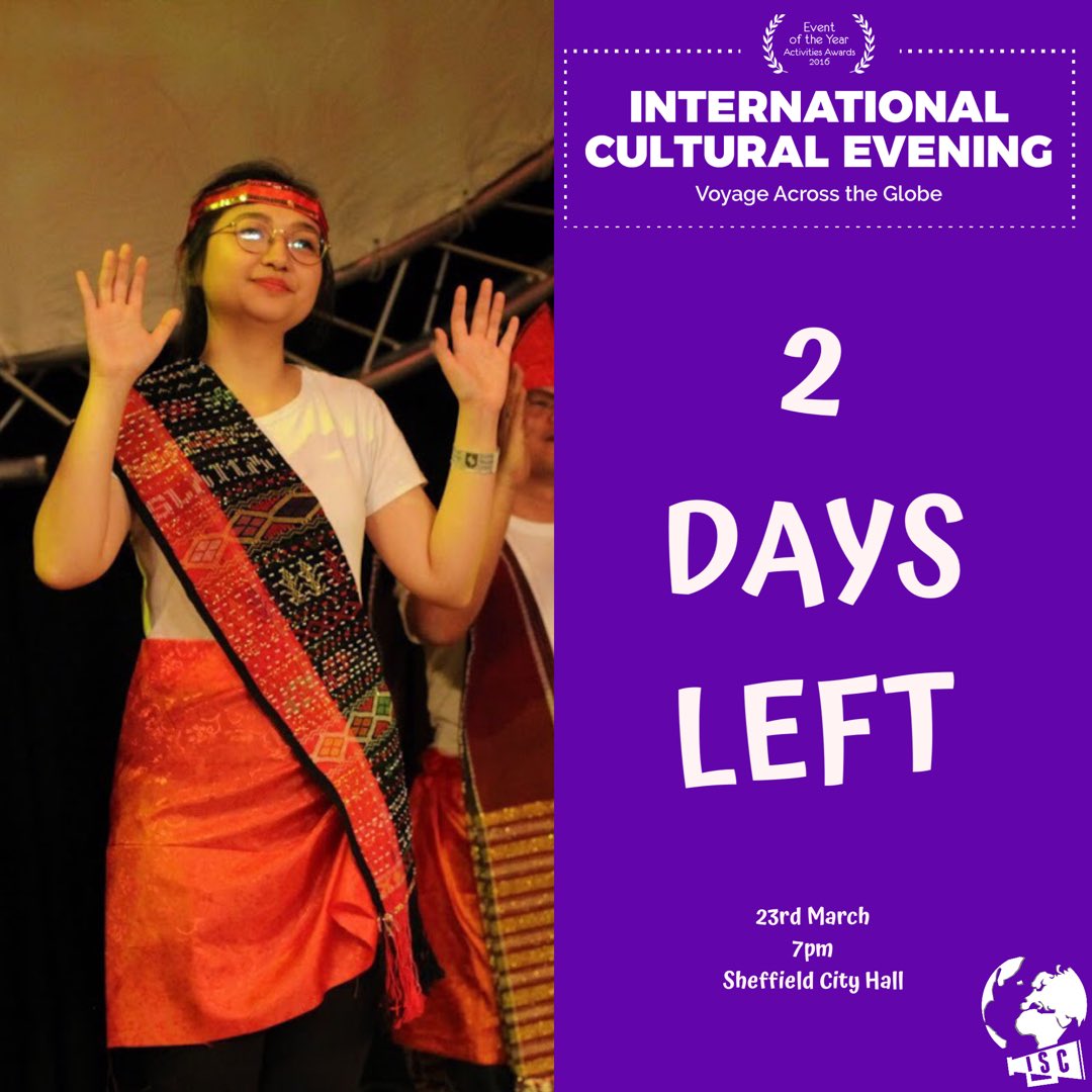 2 DAYS LEFT!
-
ICE is only two days away!! It is your last chance to get tickets to come and experience a night of 11 cultural performances while we take you on a voyage across the globe! 🌏🌍🌎
-
-
What are you waiting for?? Get your tickets now!

tickets.sheffieldstudentsunion.com/ents/event/132…