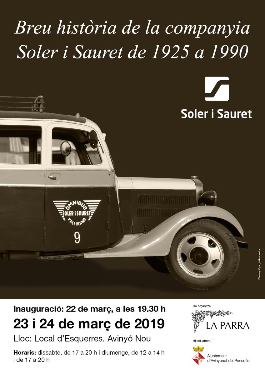 VisitaAvinyonet's tweet photo. 🚌💨💨Demà divendres a les 19.30h al Local Social, gran inauguració de l'exposició "Breu història de la companyia Soler i Sauret de 1925 a 1990", organitzada pel CCR La Parra amb el suport d'@ajavinyonet . La podreu gaudir tot el cap de setmana.
Més info: https://t.co/bwnPK4v0gt https://t.co/G4BYz3gbXW
