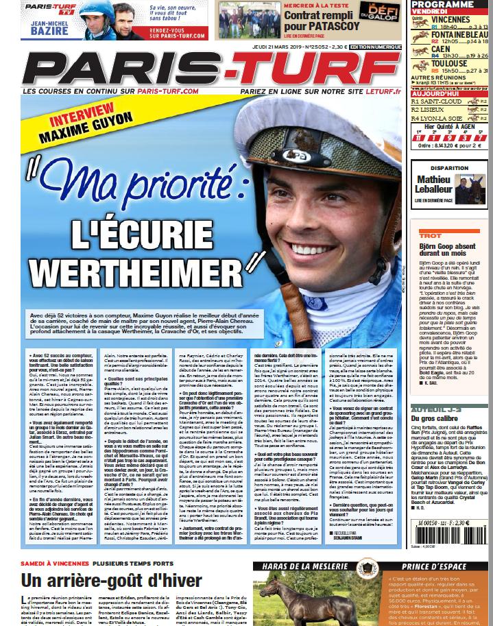 Paris_Turf's tweet photo. Au menu ce jeudi 21 mars :
 🐴Le début de saison tonitruant de @MaxSamGuyon et ses ambitions avec la casaque Wertheimer @pybureau14
🐴 Retour sur la 2⃣ étape du #DéfiduGalop et la victoire🏆 de Patascoy et @mickaelbarzalon
🐴 @goopbjorn sur la touche https://t.co/k7DFgzcZ46