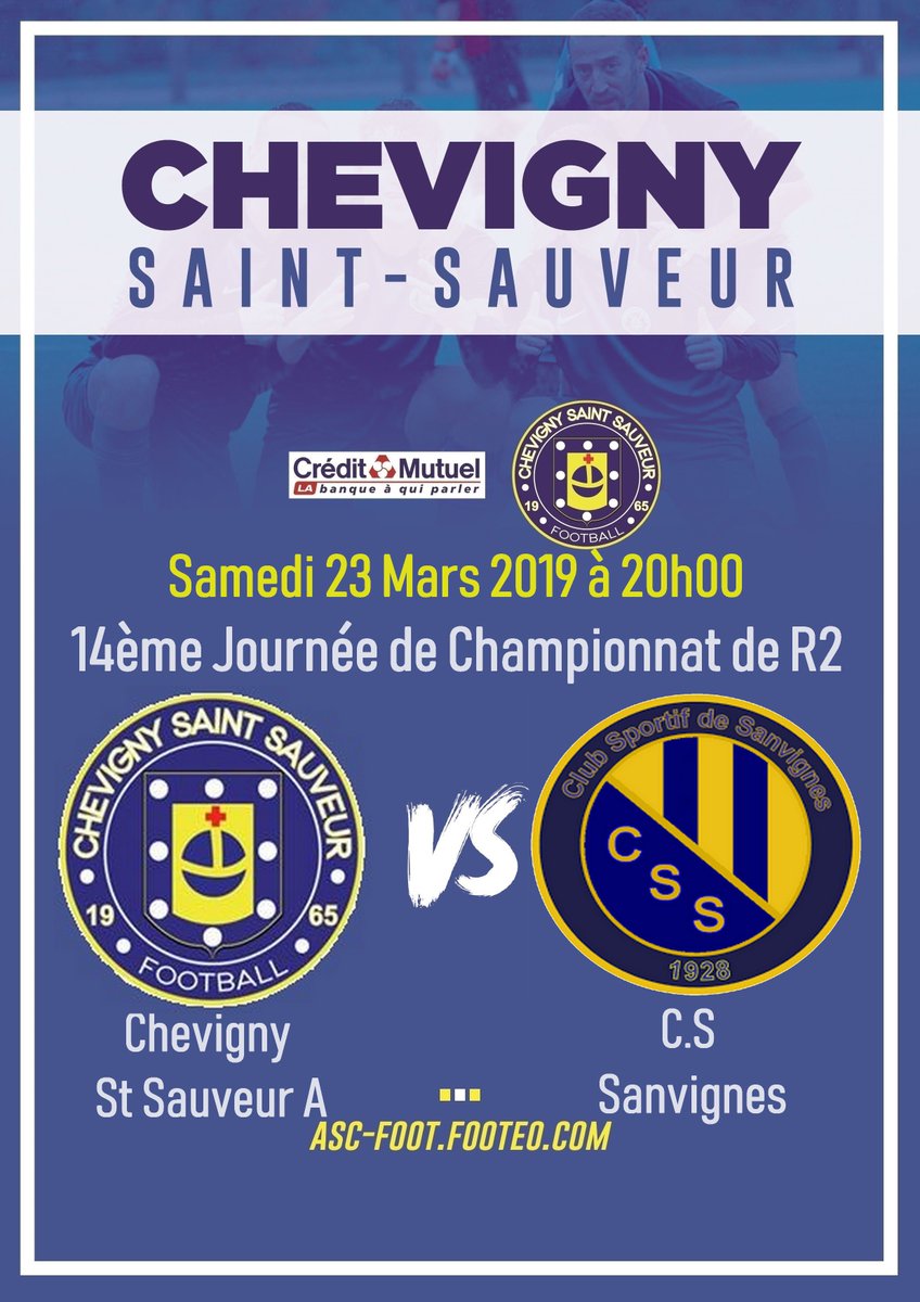 C_S_S_F's tweet photo. 🏆 Régional 2
 ⚽ CSSF A vs C.S Sanvignes
 ➡️ 23/03/2019 à 20h00 à Chevigny St Sauveur 
 🏆 Départemental 2 
 ⚽ CSSF B vs St Apollinaire 
 ➡️ 24/03/2019 à 15h00 à Chevigny St Sauveur
 🏆 Départemental 3
 ⚽ CSSF C vs Dijon Dinamo
 ➡️ 24/03/2019 à 13h00 à Chevigny St Sauveur https://t.co/ZtRRYY3LJz