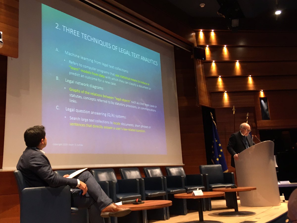 HECKnowledge's tweet photo. What is the impact of #AI on the justice system? Keynote lecture by Prof Kevin Ashley from University of Pittsburgh @PittTweet on the use of #MachineLearning and other tools for law practice in the digital age. Chaired by #HECprof @davidamariles. #legaldatamining #smartlaw https://t.co/FO0eBXf1TF