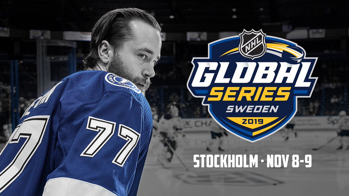 TBLightning's tweet photo. Sverige, är ni redo? Vi ses snart.
Book it! We’re heading to Stockholm in November to take on the @buffalosabres in the 2019 #NHLGlobalSeries! ⚡️🇸🇪
📝: https://t.co/lRL94FHnlz https://t.co/LXM3xh2OBl