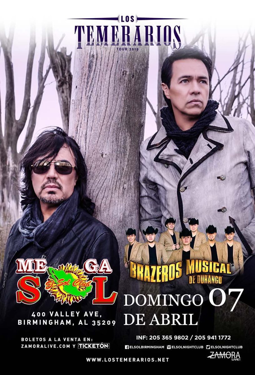 UnaLagrimaMas's tweet photo. #LosTemerarios #AdolfoAngel #GustavoAngel Domingo 7 de Abril, 2019 en Birmingham, AL #Virtus #Temerarios #Internationaltour2019 #LosTemerariosTour #LosTemerariosTour2019 #ElSolClub #MegaSolClub Boletos disponibles en https://t.co/aDdVEtqgPN https://t.co/lOPIktYcjH