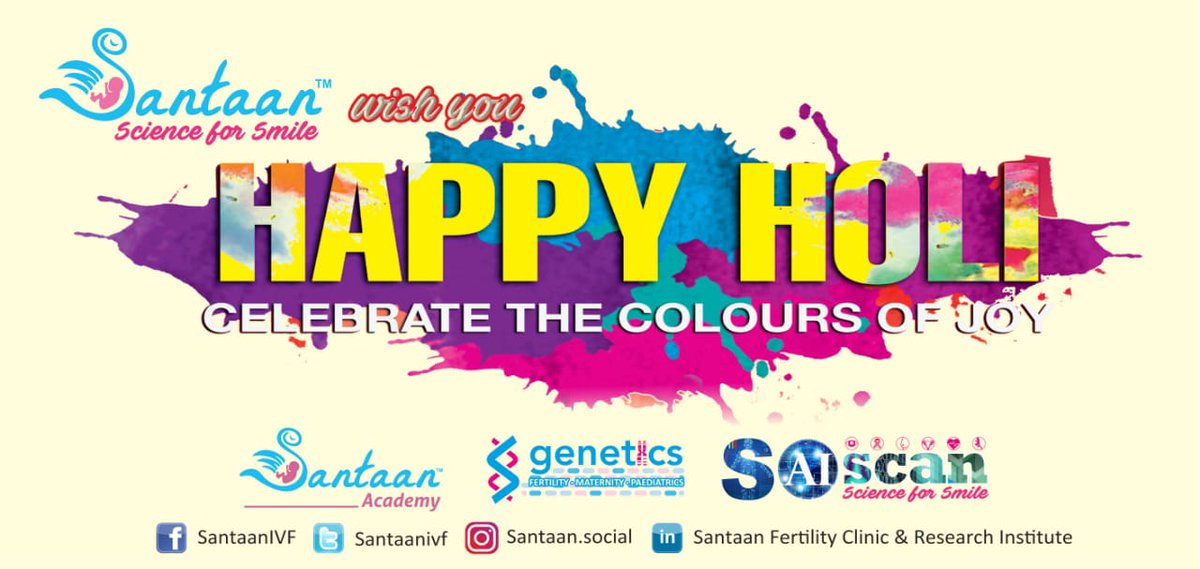 SantaanIVF's tweet photo. #scienceforsmile: #HappyHoli #HappyHoli2019 #Holi #DolaJatra #DolaPurnima
#saiscan #sgenetics #Infertility #prevantivescreening https://t.co/qQ1oPdBkqW
