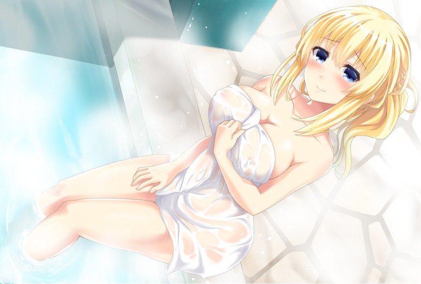 "These public baths are quite nice... Please, come on in."

Vert's staying at a nice hotel today, one with a public bath. Don't mind her towel and how transparent it currently is!