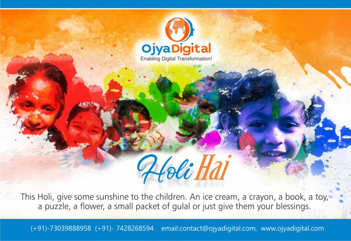 OjyaDigital's tweet photo. This Holi, give some sunshine to the children. An ice cream, a crayon, a book, a toy, a puzzle, a flower, a small packet of gulal or just give them your blessings. #holifestival #holi #ojyadigital Happy Holi. #holi #Holi2019 #colours #Barsanaholi #Mathuraholi #Chowkidarkiholi https://t.co/gfoBZIojEp