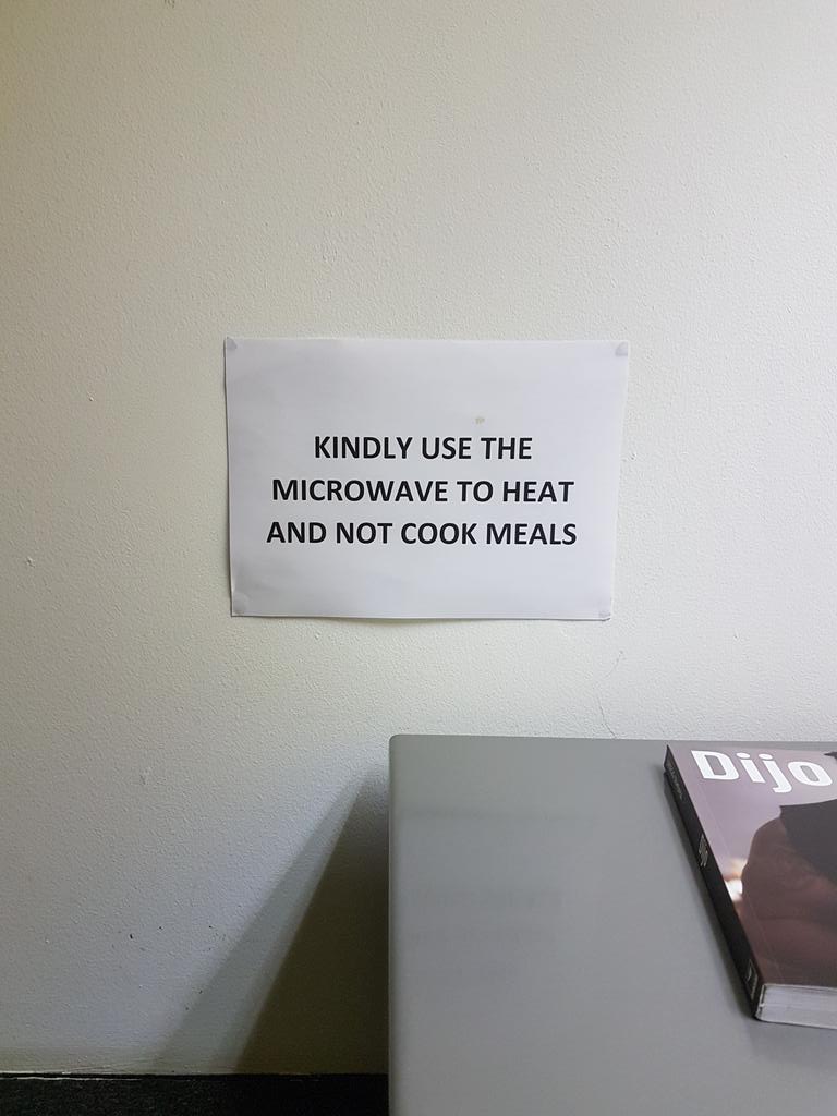 LesDaChef's tweet photo. Kitchen signs in corporates always kill me. 🤣 https://t.co/qUc1PpFRfI