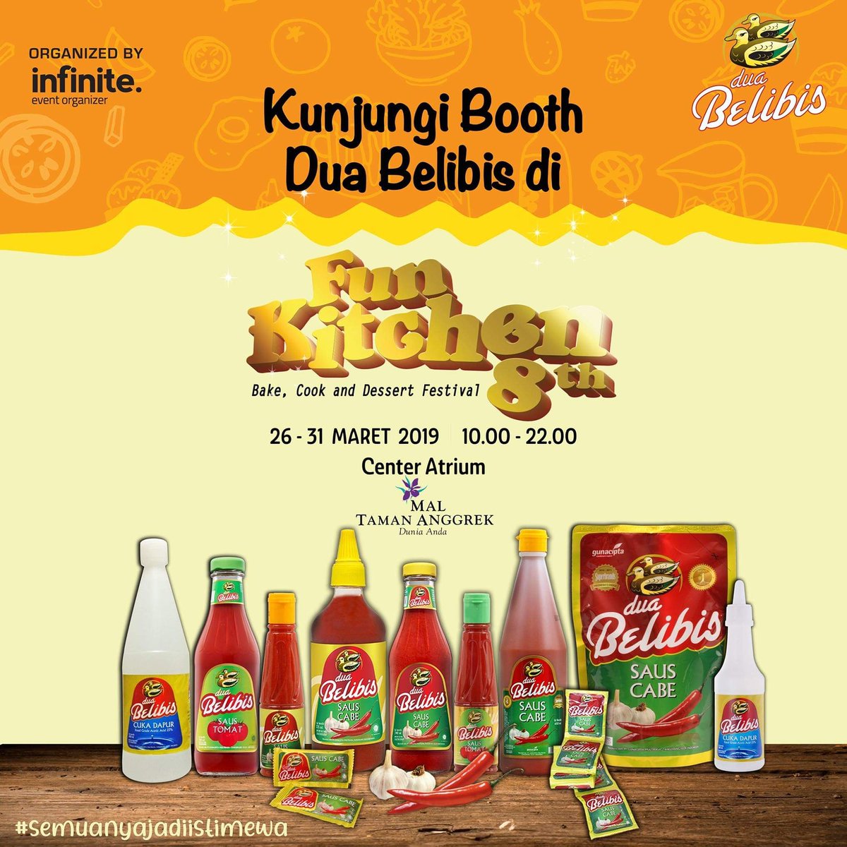 duabelibis's tweet image. Fun Kitchen 8 th (Bake, Cook, &amp;amp; Dessert Festival)  kembali hadir  di @MalTamanAnggrek Kunjungi booth Dua Belibis di event Fun Kitchen dari tanggal 26 - 31 Maret 2019 pukul 10.00 - 22.00 WIB. 

#semuanyajadiistimewa #duabelibis #funkitchen #maltamananggrek