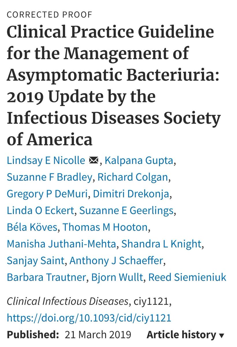 ABsteward's tweet photo. NEW 🔥🔥🔥in CID
Clinical Practice Guideline for the Management of Asymptomatic Bacteriuria: 2019 Update by the Infectious Diseases Society of America. @IDSAInfo https://t.co/QgpfLCpqjW https://t.co/41tXqqCVNM