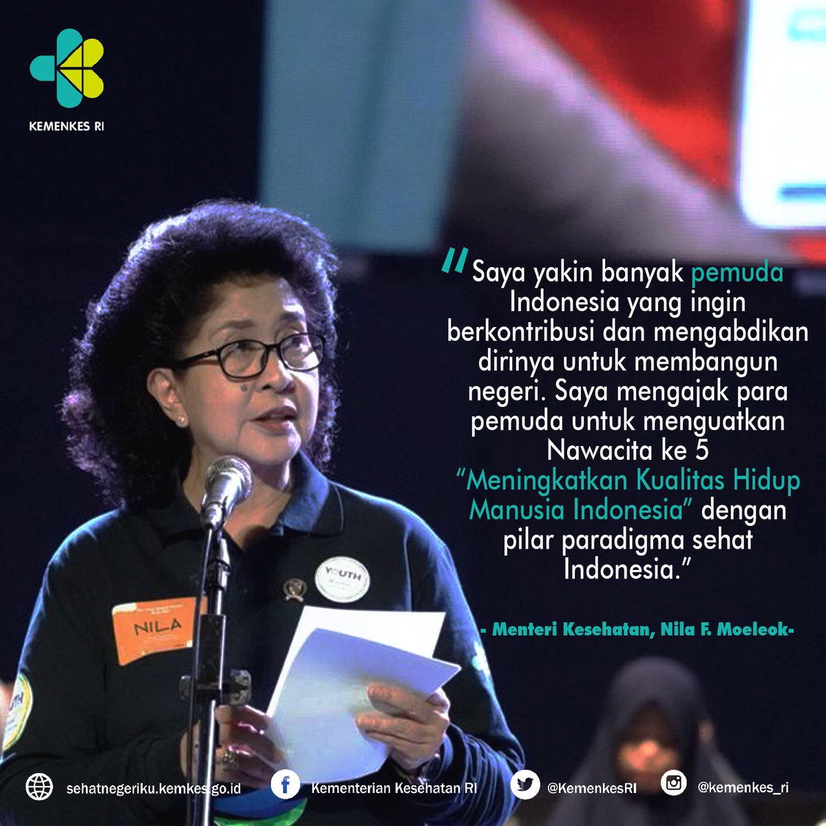 KemenkesRI's tweet photo. Menkes @NilaMoeloek yakin bahwa pemuda Indonesia banyak yang ingin berkontribusi dan mengabdikan dirinya untuk bangsa dan negara. 

Bagaimana denganmu?

#YouthTownHall
#Youth4Health https://t.co/9tIlOKbv85
