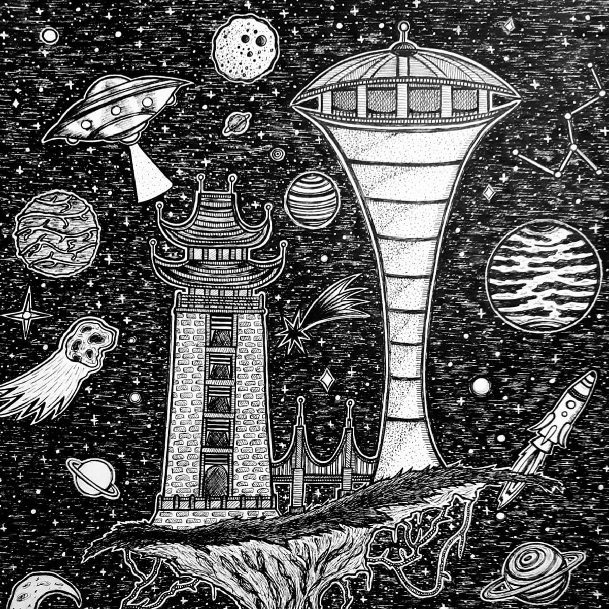FledglingSocial's tweet photo. Aurelie Bao put out of this world detail into  this space inspired art 💫
See more Art For Health at https://t.co/JtGifKKOVF #mentalhealthawareness #artforhealth #detailedart #space #architecture #creativity https://t.co/4Tu4t1NnMm