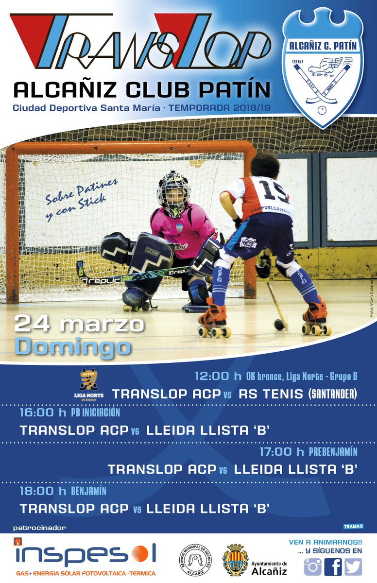 AlcanizPatin's tweet photo. JORNADA | TransLop Alcañiz CP

🗓️ SAB 23 🚌
🏆 Copa Catalana
🥅 @cpmonjos vs #infantil

🗓️ DOM 24 🏡
🏆 LIGA NORTE
🥅 #senior vs @rstenishockey 
🏆 Liga Lérida
🥅 Pb-Iniciación, Prebenjamín &amp; Benjamín vs @LleidaLlista 'B'

#SobrePatinesyconStick https://t.co/VLdXsO6d8S