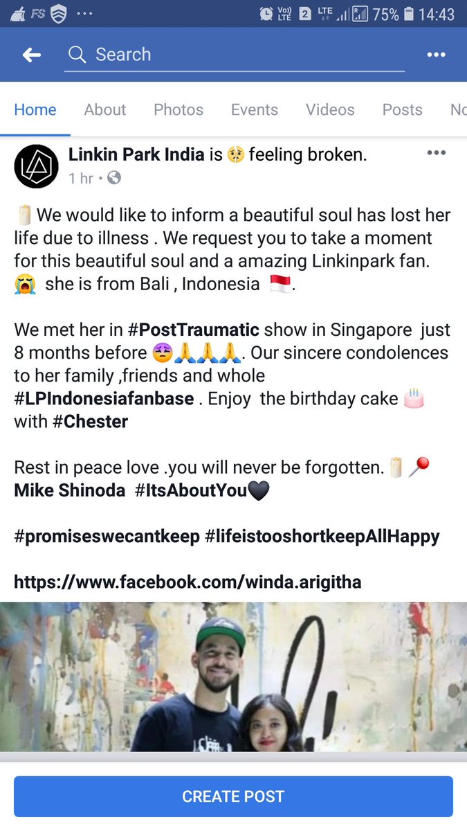 aravind221's tweet photo. @mikeshinoda @lpambassadors @LPNederland  @LPLive @digbyjim
@schmocta @lpindonesia @lpindiau
I hope you can do  tribute today at Amsterdam. a wonderful Indonesian🇲🇨 fan who lost her life de to illness few days back. She was there during the #PostTraumatic Singapore 🇸🇬show https://t.co/urn03xRwF8