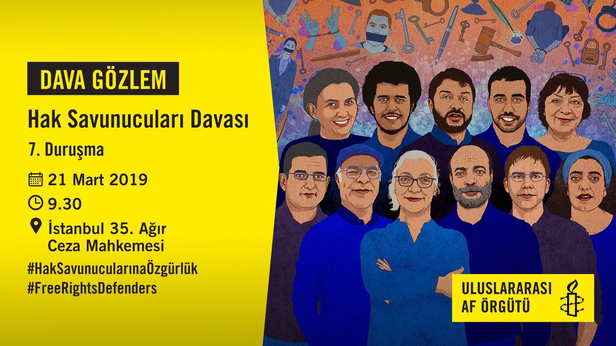 MSTanrikulu's tweet photo. Vicdan insan hakları savunucularının sahip olduğu bir duygudur. 
Uluslararası Af Örgütü Onursal Başkanı Taner Kılıç’ın da aralarında olduğu 11 hak savunucusunun yargılandığı davanın 7 duruşması bugün Çağlayan’da görülecek.
#HakSavunucularınaÖzgürlük
#FreeRightsDefenders https://t.co/EdqRU0NdLR