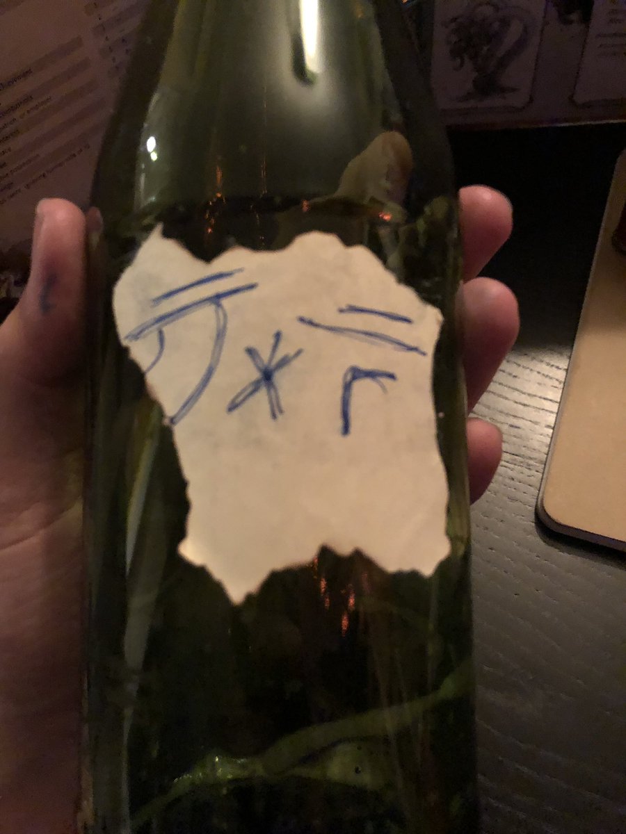 skullmandible's tweet photo. they were exploring an ancient vineyard so I got them some dragon goblets and stripped the label off some sparkling grape juice and replaced it with a handmade distressed draconic label https://t.co/PuRnKFjYT9