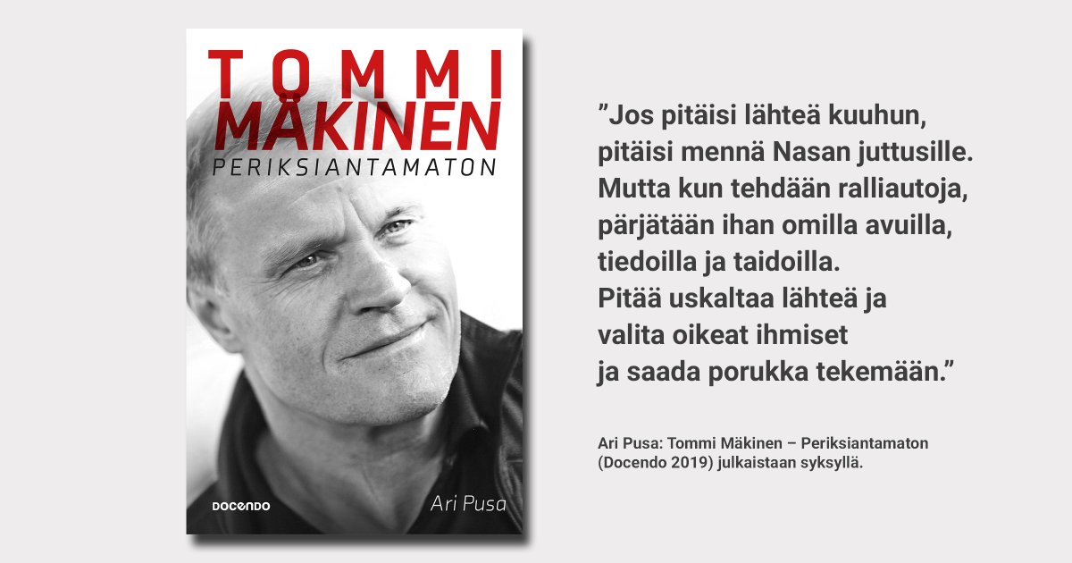 Tommi Mäkisestä syksyllä #kirja, sen kirjoittaa Ari Pusa. Tommi on 4x maailmanmestari ja ainoa kuljettaja, joka on voittanut myös tallipäällikkönä merkkimestaruuden. Mitä menestys on vaatinut, miten mestaruudet syntyvät ja mitä niistä maksetaan. Melkoinen tarina tulossa! #urheilu