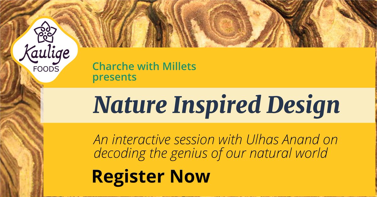 KauligeShop's tweet photo. We are on a roll! Charche with Millets on 30th March, 2019 at 11:00 am. ULHAS ANAND will be joining us to give a talk on ‘Nature Inspired Design’! Don’t wait and register now@ https://t.co/u77yxpUtWe #bangaloreevents #eventsalert #charchewithmillets #kauligefoods #design #nature https://t.co/sAsKckWR5a
