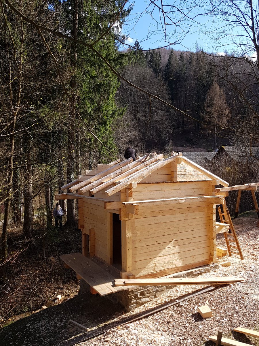 Our watermills roof this morning. Hopefully it should be more compleat by the end of today.