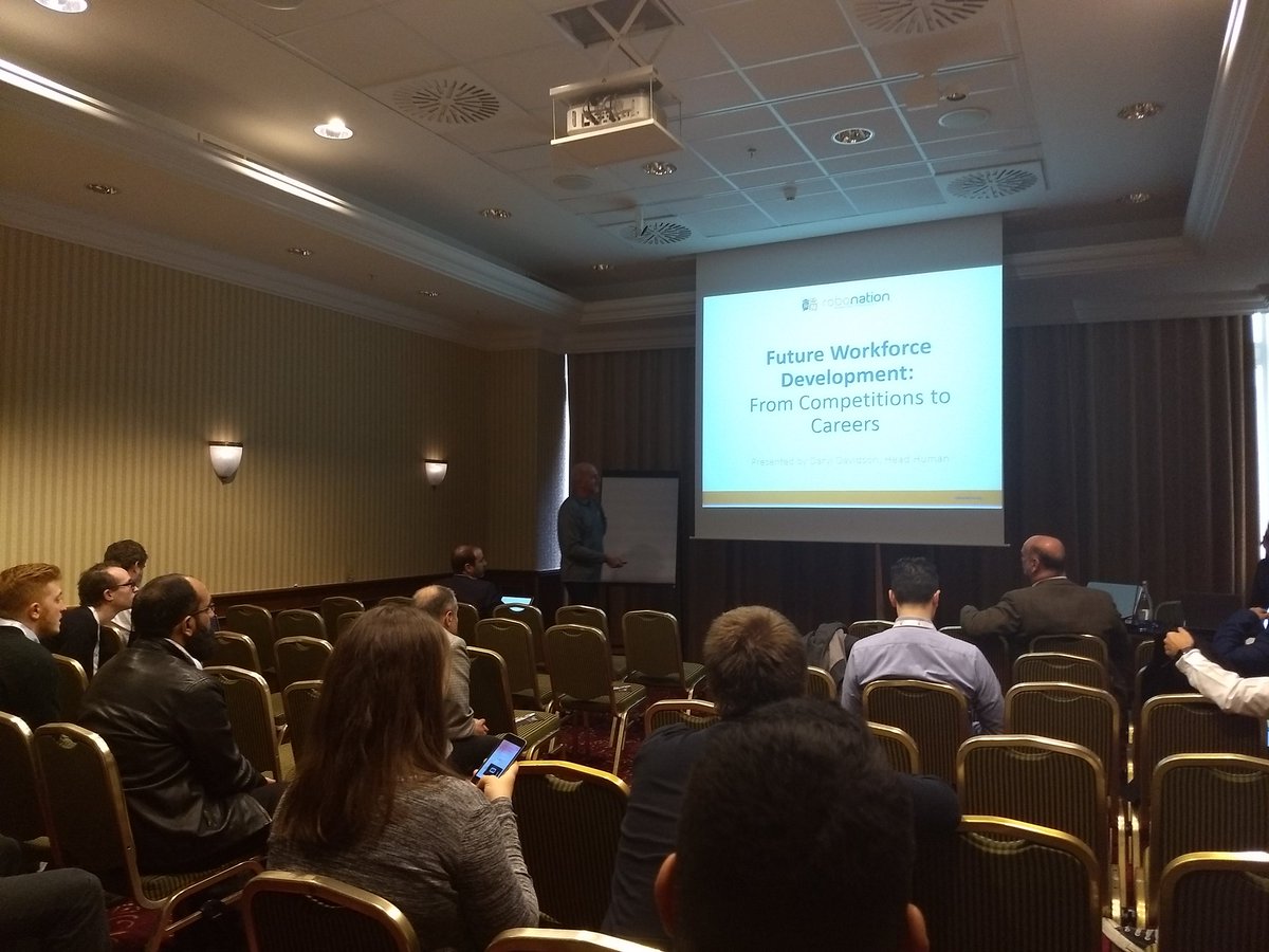 ERLrobotleague's tweet image. Daryl Davidson @AUVSIFoundation #RoboNation gives us a perspective of #roboticscompetitions in the USA and the importance of inspiring the new generations of roboticists. #ERF2019 #Bucharest #educationalrobotics