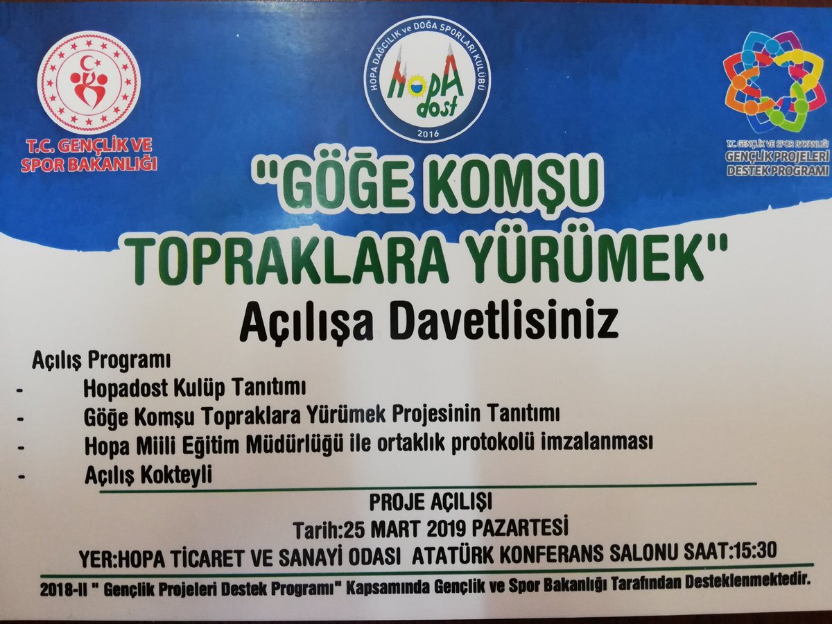Ve başlıyoruz...
Göğe Komşu Topraklara Yürümeye...
Tüm halkımız davetlidir.
"doğa bizi çağırıyor"
<a href="/GSBgenclik/">Gençlik Hizmetleri</a>proje
<a href="/gencliksporbak/">Gençlik ve Spor Bakanlığı 🇹🇷</a>
@GSBgenclik
