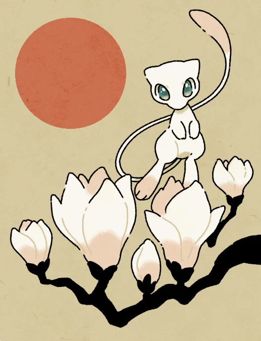 ミュウちゃんらくがき 近所のお宅に立派な白木蓮の木があるので花が咲くこの季節が楽しみ 