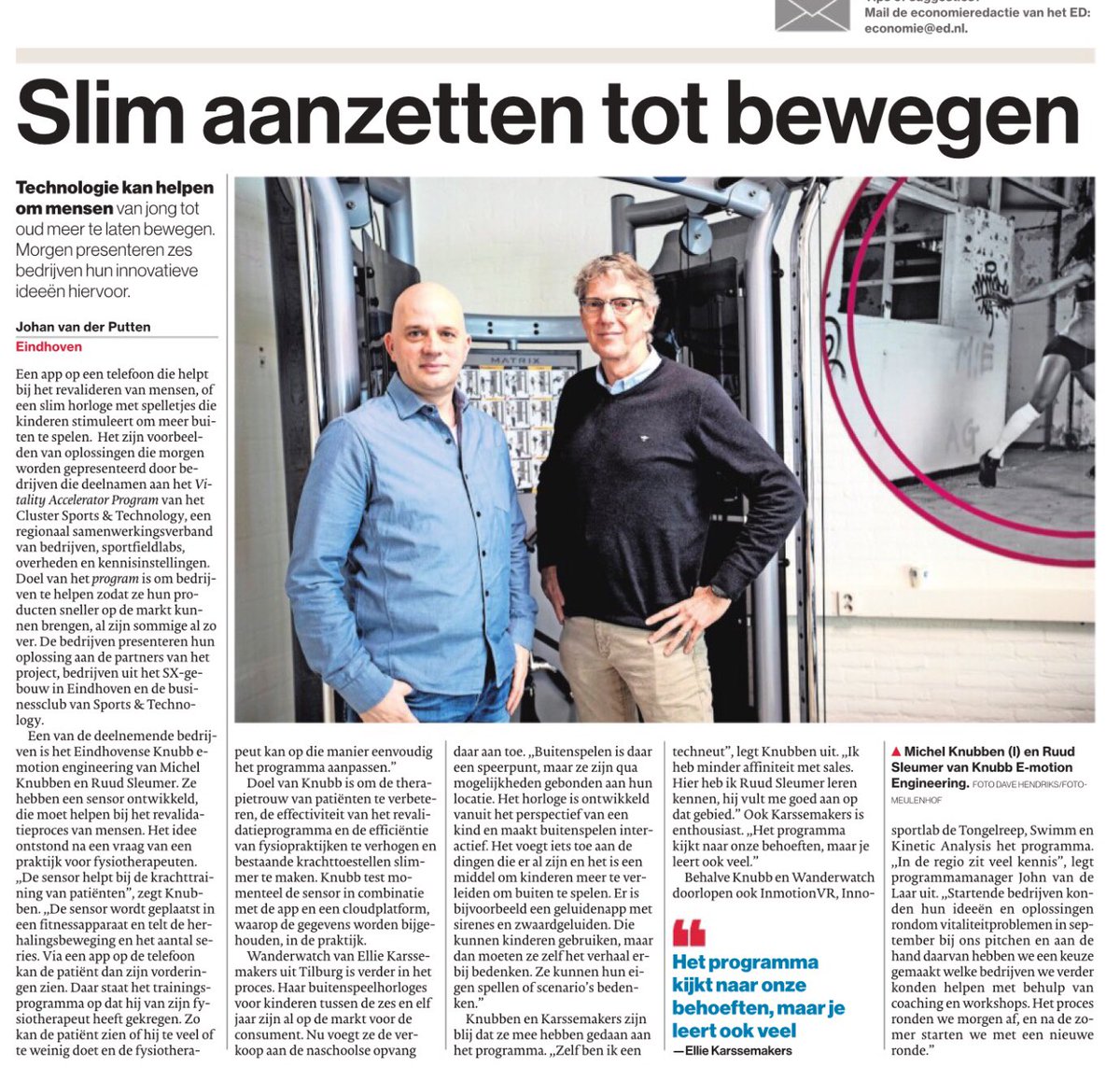 Twee deelnemers ⁦<a href="/michaelknubben/">Michael Knubben 🔶 TwïtterQuiter</a>⁩ ⁦@wanderwatch⁩   Vitality Accelerator Program van ⁦<a href="/SportsandTechno/">Cluster Sports & Technology</a>⁩ vandaag uitgelicht in #ED #vitalitylivinglab