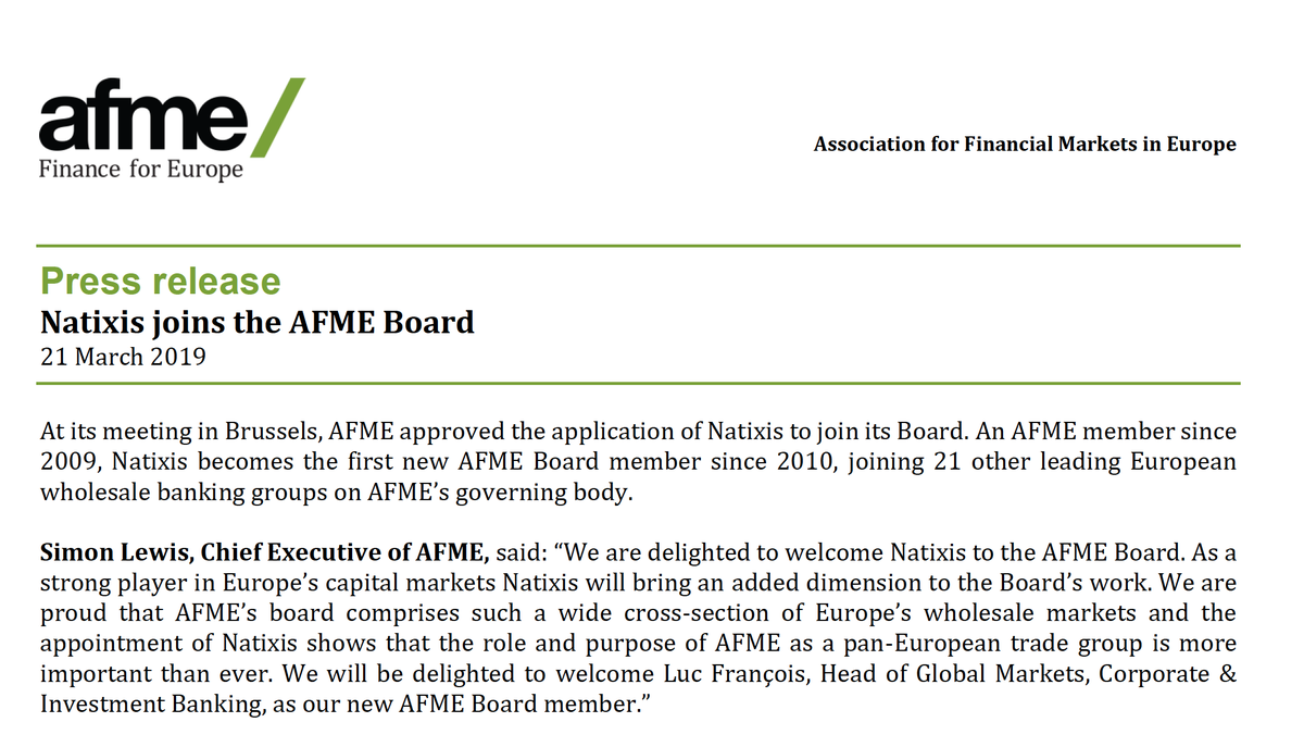 SimonLewis_66's tweet photo. Delighted to welcome @natixis to the @afme_eu Board. As a strong player in Europe’s #CapitalMarkets Natixis will bring an added dimension to our Board’s work: https://t.co/QeVvsFudDs https://t.co/PWblsc67yw