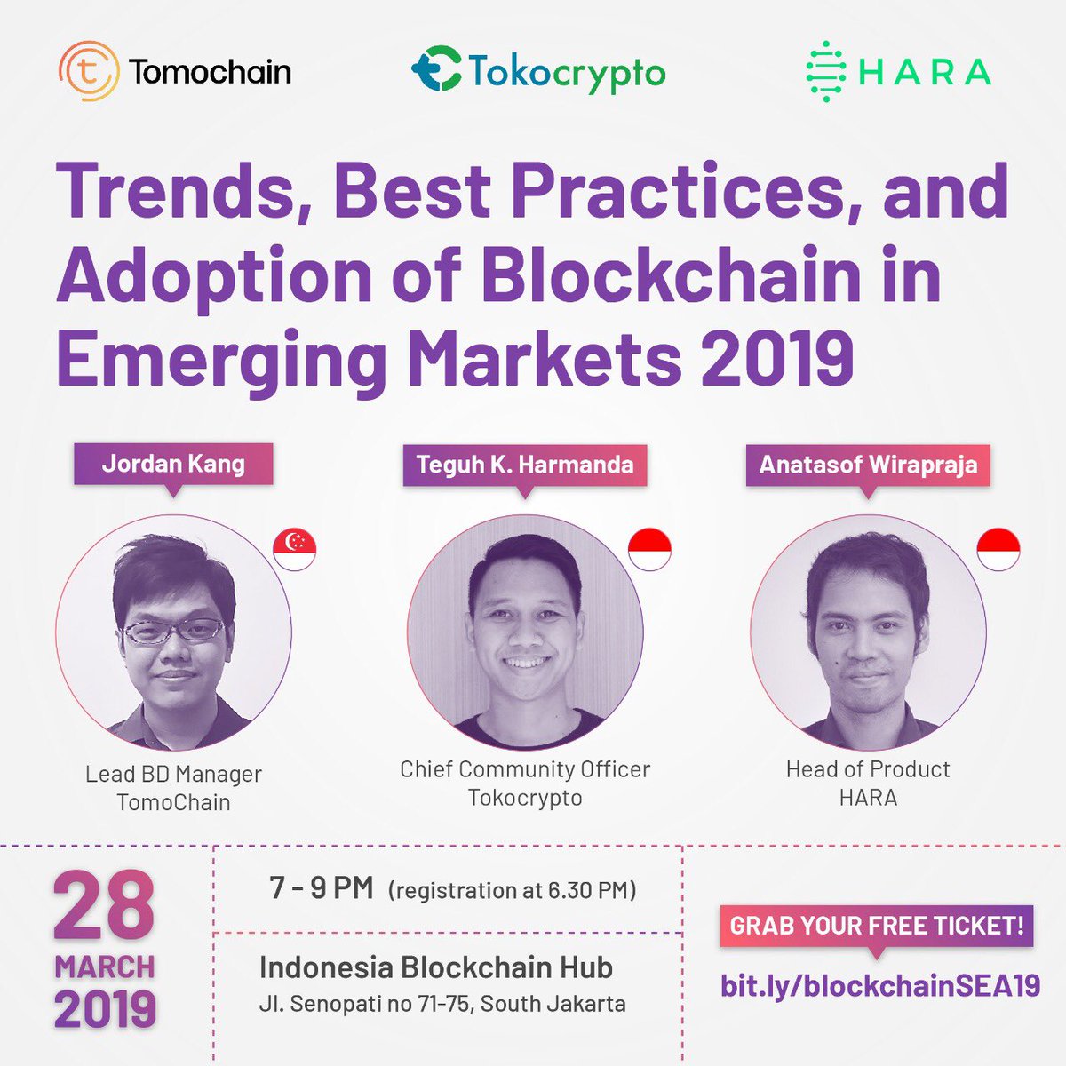 Get yourselves a deeper understanding of the best practices in Blockchain and how it cope up with the current business trend! Join us for a free workshop by Tokocrypto, TomoChain and HARA. Limited seats only!

For RSVP, click here : bit.ly/blockchainSEA19

#WeAreHARA #HARAEvent