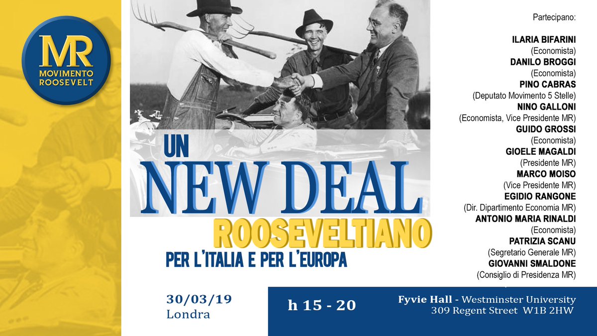 IlariaBifarini's tweet photo. Sabato 30 marzo presso la Westminster University di Londra parlerò di “Un New Deal rooseveltiano per l’Italia e l’Europa” https://t.co/sd6hRviCyK