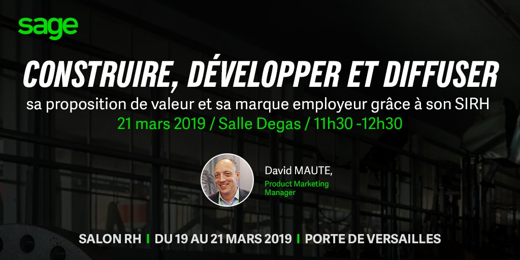 La conférence de <a href="/davidmaute/">MAUTE</a> sur "Construire, développer et diffuser sa proposition de valeur et sa marque employeur grâce à son SIRH" c'est aujourd'hui à 11h30 au <a href="/Solutions_RH/">Solutions Ressources Humaines</a> ! 1sa.ge/CBnt50nrHNU