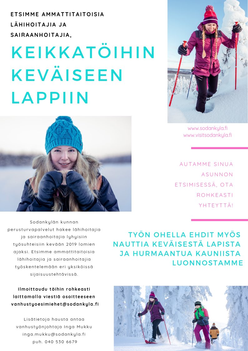 sodankylankunta's tweet photo. Tule ja koe keväinen Lappi työnteon ohessa! #sodankyla #rekry #kevainenlappi https://t.co/CrbVDLyvhU