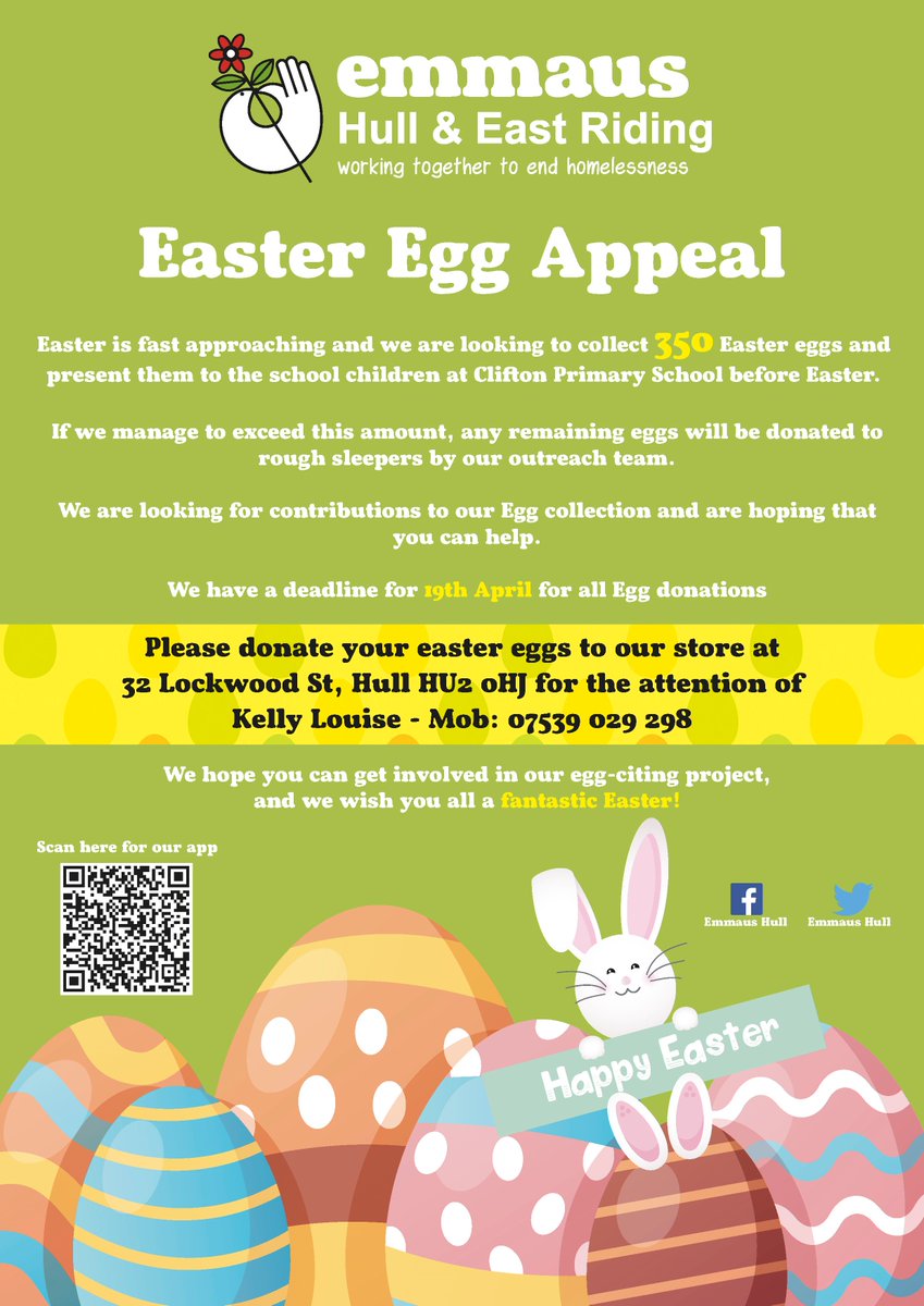 Emmaus_Hull's tweet image. More eggs received today for our eggciting #Easterappeal we now have 164, keep them coming, we really appreciate the support for @CliftonSch lets get the total to 350 so every child can receive an egg from us this #easter #emmaus