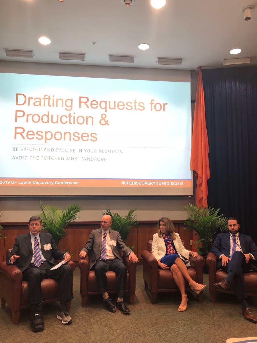 DavidHorrigan's tweet photo. At #UFLAWEDISCOVERY, #JudgeMatthewman moderating a discussion on #eDiscovery requesting parties getting data with ⁦@georgesocha⁩ of ⁦@BDO_USA⁩, #JulueBrown of ⁦@voryslaw⁩, and @ewc22 of ⁦@ConsilioGlobal⁩. ⁦@UFLaw⁩ ⁦@UFLawEDISCOVERY⁩ #law https://t.co/bBJwnP6pyf
