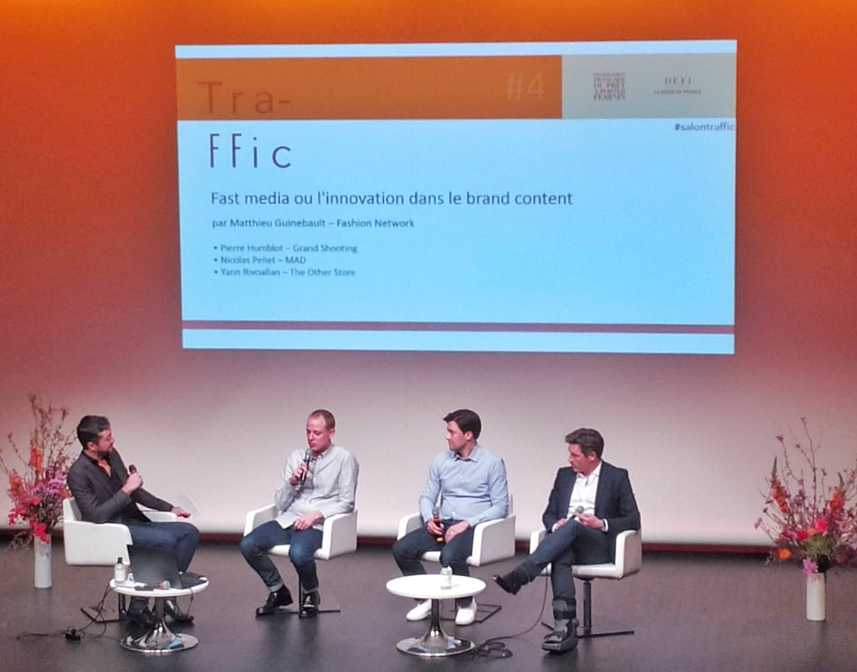 Fast Media ou l’innovation dans le #brandcontent
Modérée par <a href="/Guinebow/">Matthieu Guinebault 🦙</a> / <a href="/FNW_FR/">FashionNetwork FR</a>, avec <a href="/nicopellet/">Nicolas Pellet</a> / mad.madame.lefigaro.fr, Pierre Humblot / <a href="/grand_shooting/">Grand Shooting</a>, <a href="/Yann_Rivoallan/">Yann_Rivoallan</a>  / <a href="/The_Other_Store/">The Oz</a> #SalonTraffic
