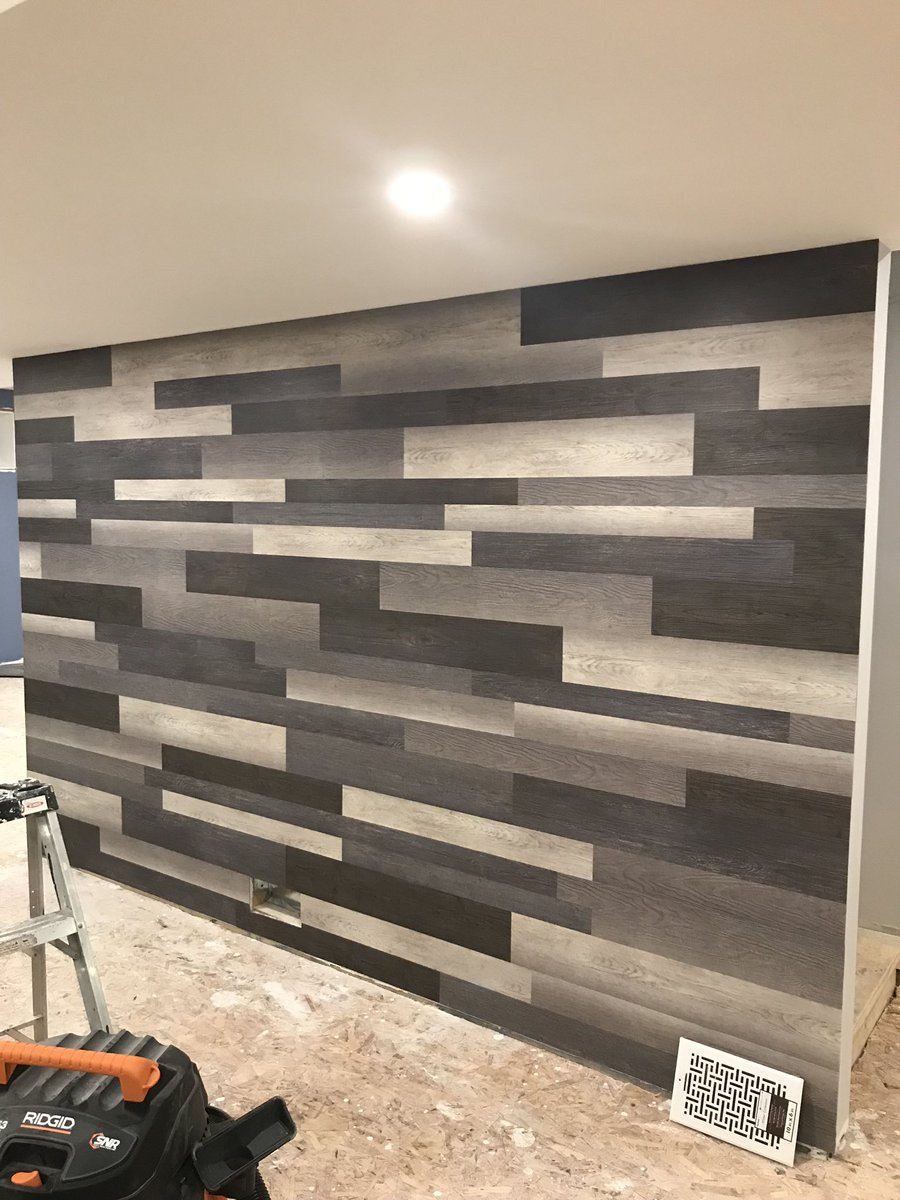 ImperialWpg's tweet photo. Here’s a neat idea. We used Expona Commercial Wood to create a feature wall in this happy customer’s new rec room. #expona #vinyl #flooring #featurewall @PrimcoLtd https://t.co/Z1SGZjd8Nq